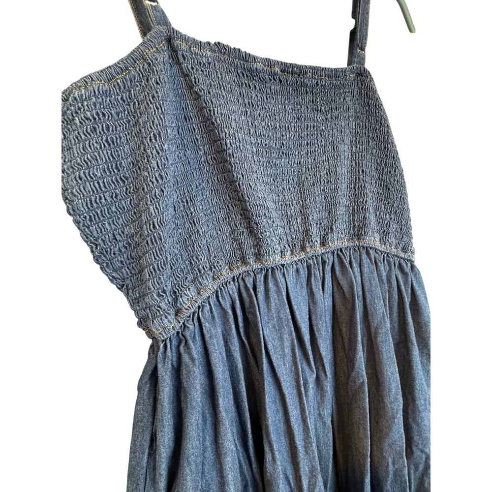 Wrangler Retro Denim Maxi Dress Sz Large Smocked Bodice Boho Western Cowgirl - Picture 2 of 5